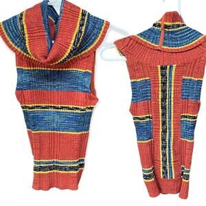 Free People - Rust, Yellow & Blue Printed Sleeveless Turtleneck Sweater …